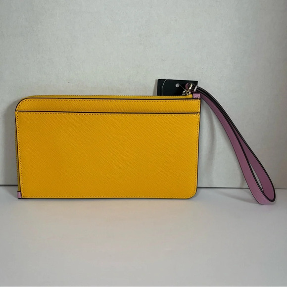 NWT Kate Spade Lucy Lavender Pink & Yellow Leather L-Zip Wristlet KH765 Wallet - Picture 2 of 11